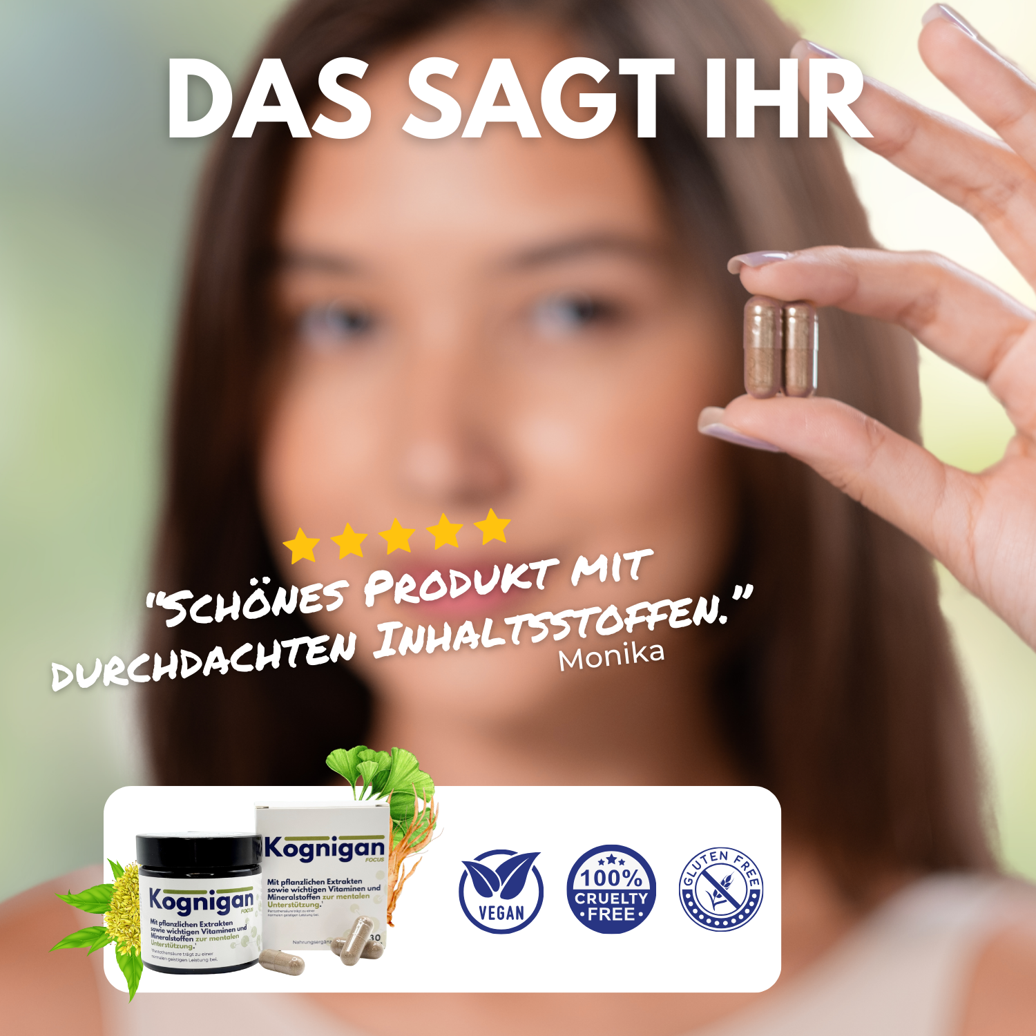 Kognigan - für Gehirn, Konzentration und Gedächtnis - mit Pflanzenextrakten & Vitaminen